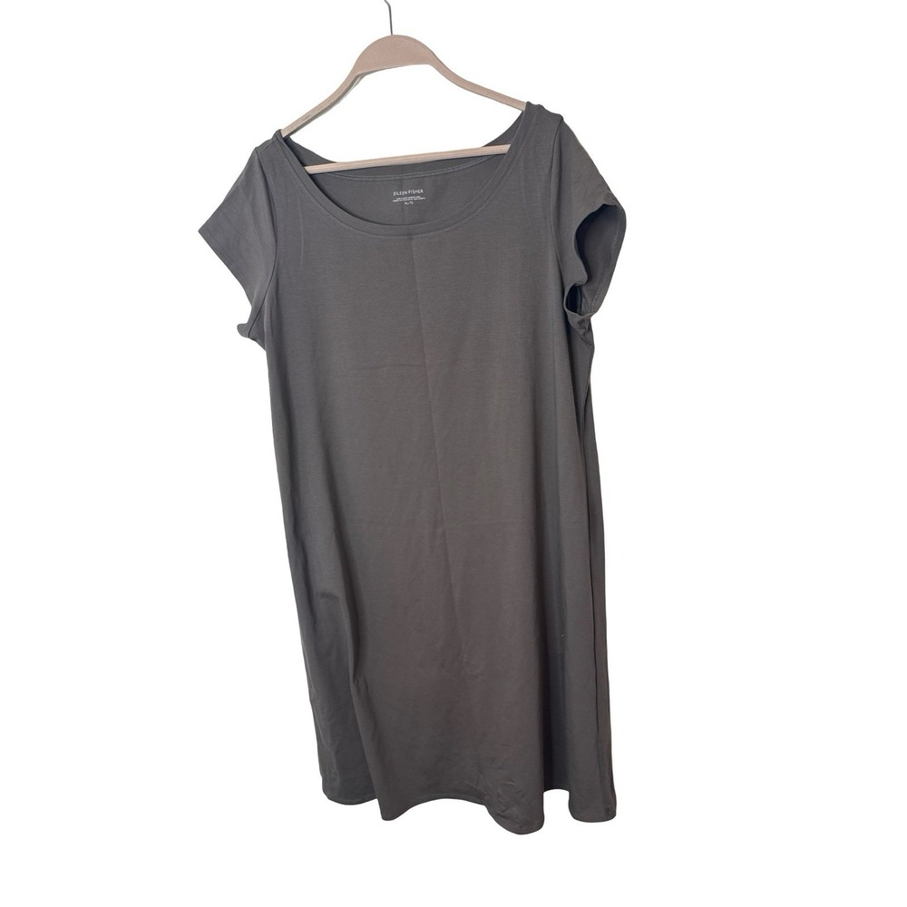 Eileen Fisher Organic Cotton Ballet-Neck Knee Length Dress In Taupe Sz XL New